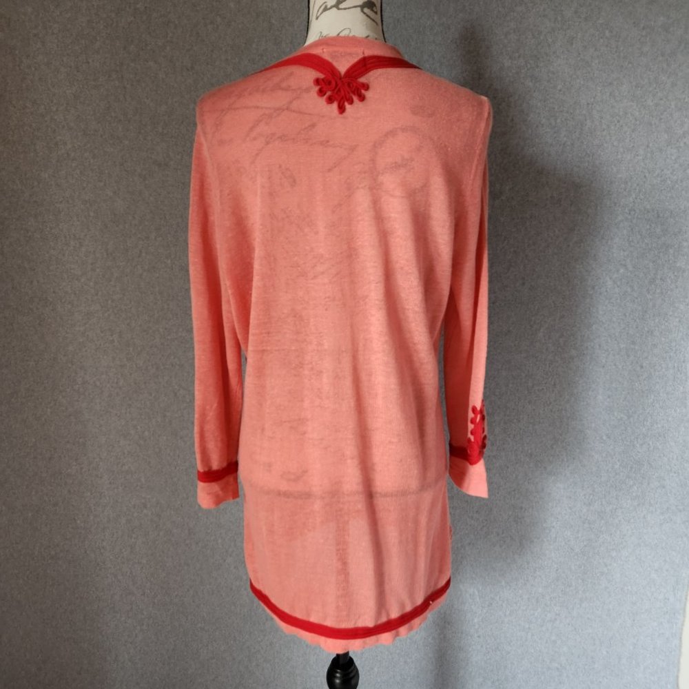 Soft Surroundings Linen Blend Ribbon Embellishing Tunic Top Long Sleeve Coral - Picture 4 of 8